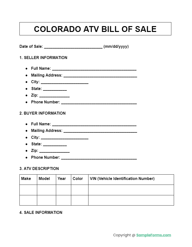 colorado atv bill of sale form