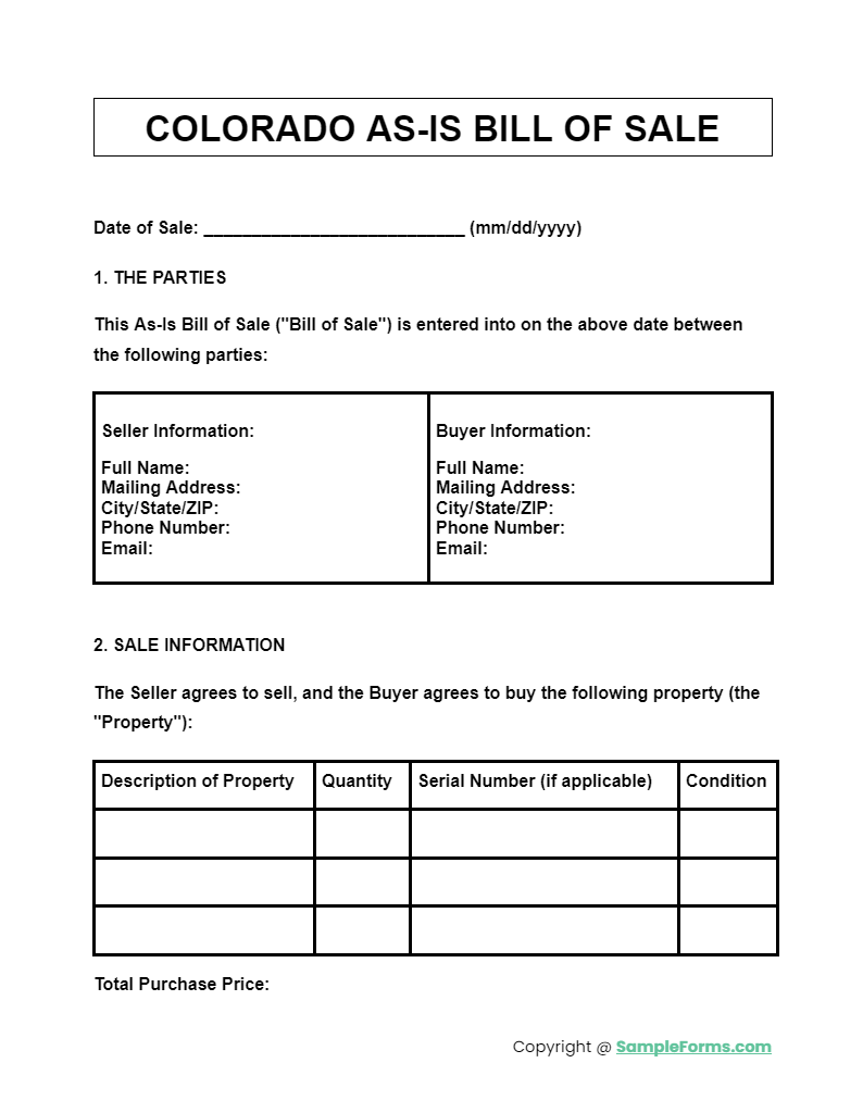 colorado as is bill of sale form