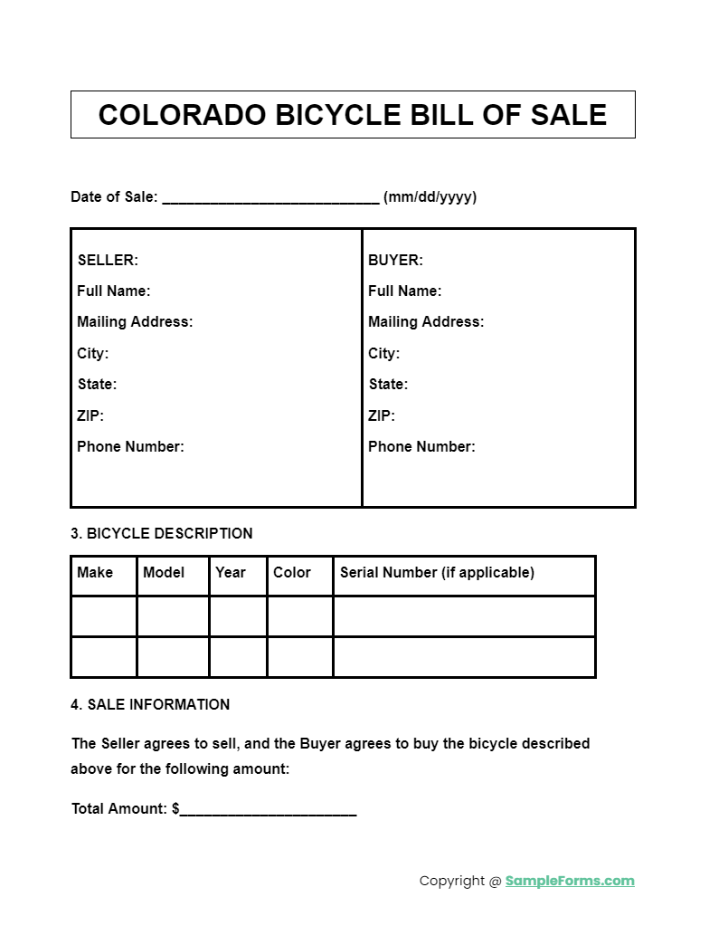 colorado bicycle bill of sale form