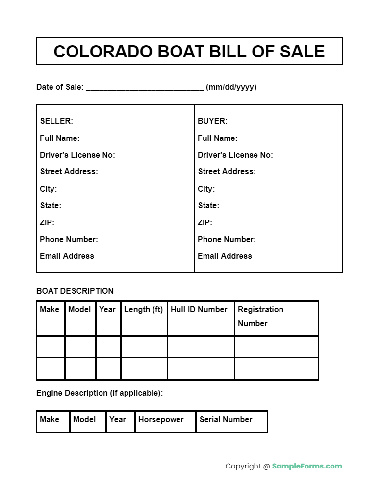 colorado boat bill of sale form