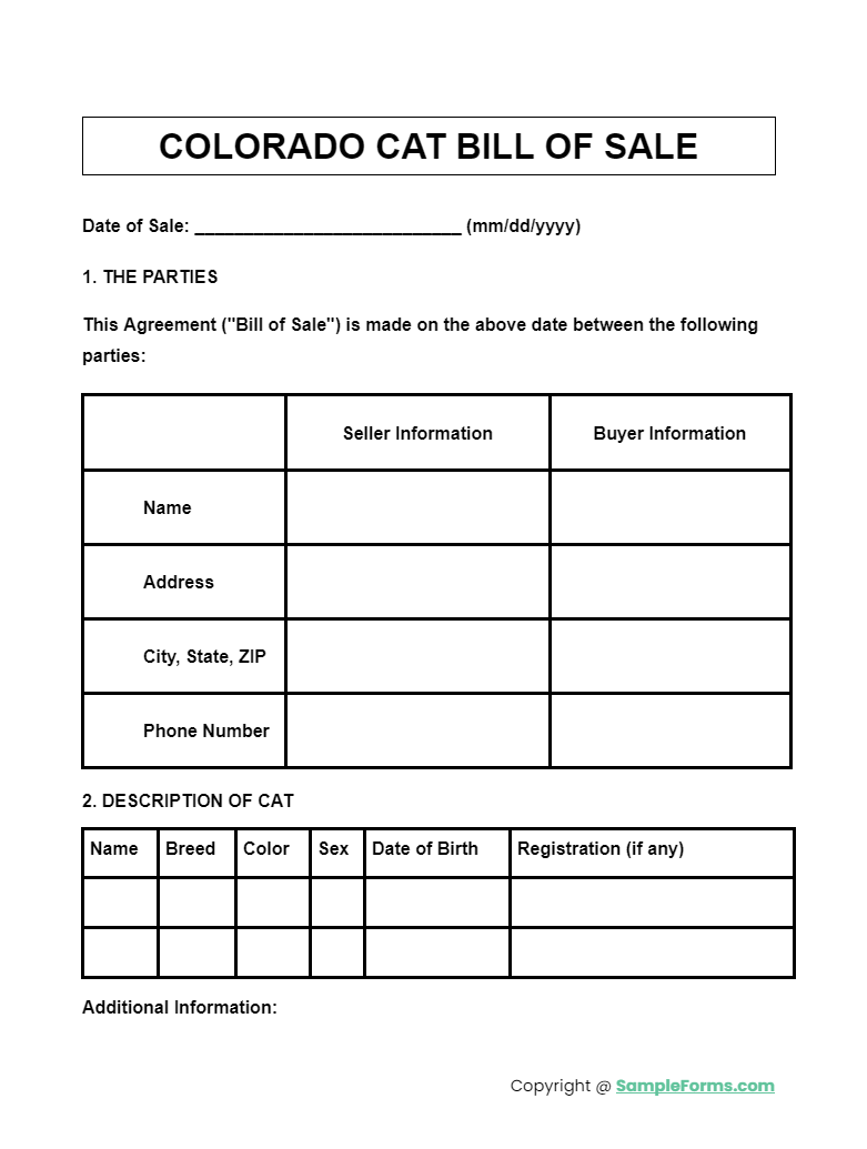 colorado cat bill of sale form