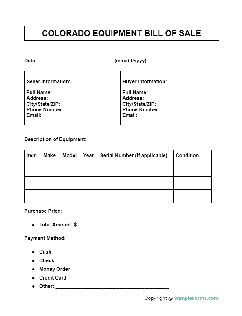 colorado equipment bill of sale form