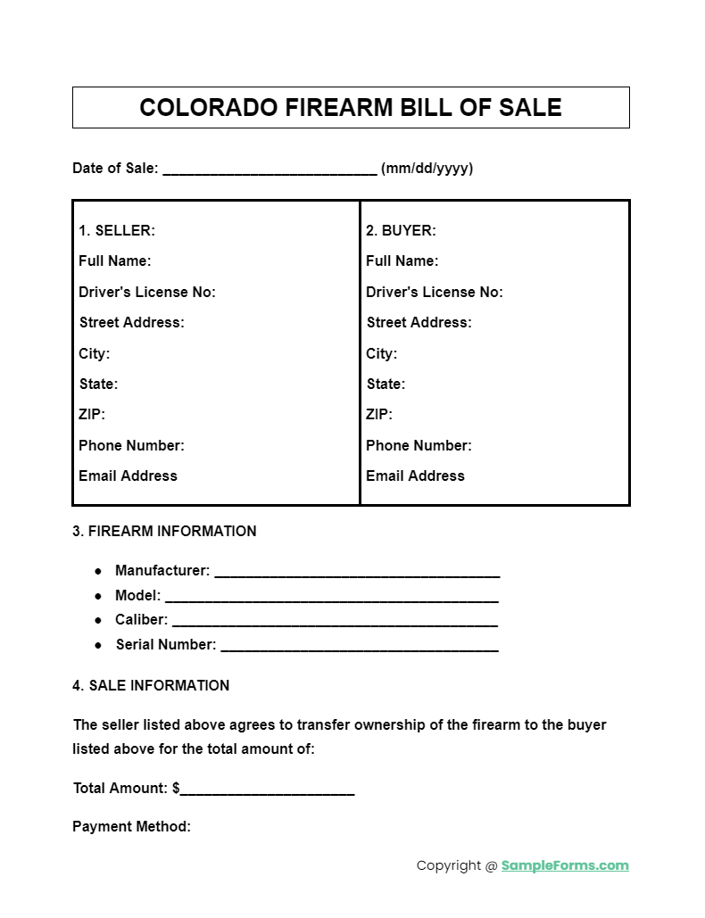 colorado firearm bill of sale form