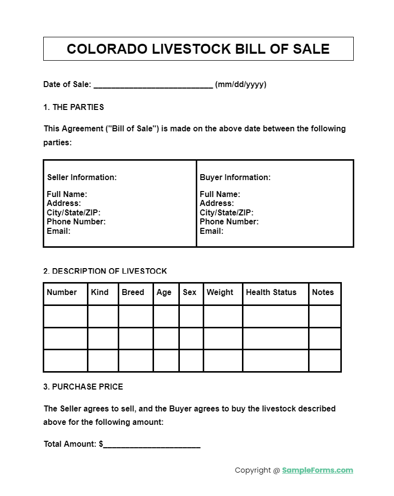 colorado livestock bill of sale form