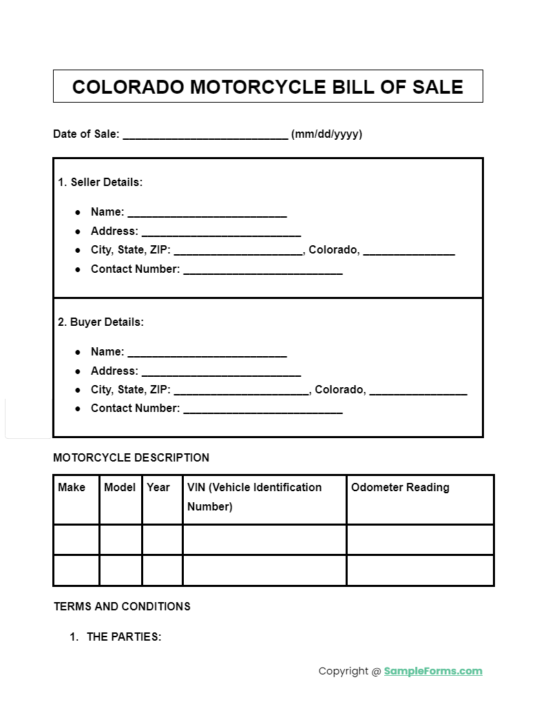 colorado motorcycle bill of sale form