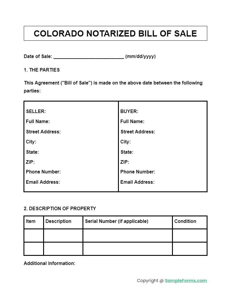 colorado notarized bill of sale form