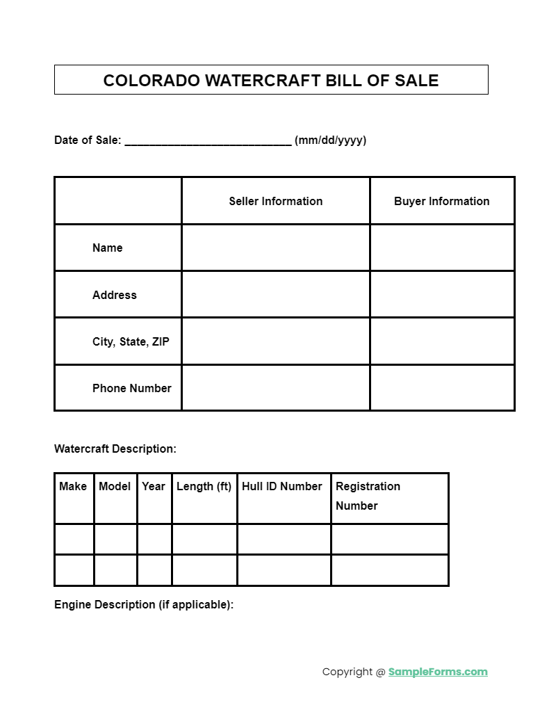 colorado watercraft bill of sale form