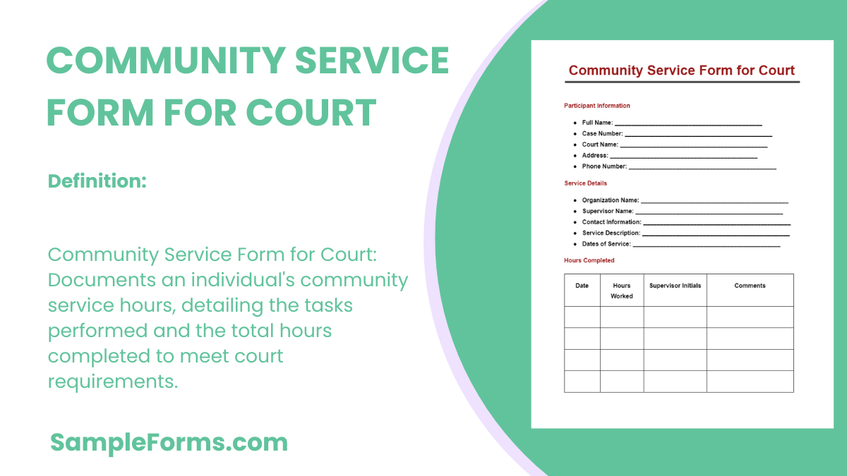 community service form for court