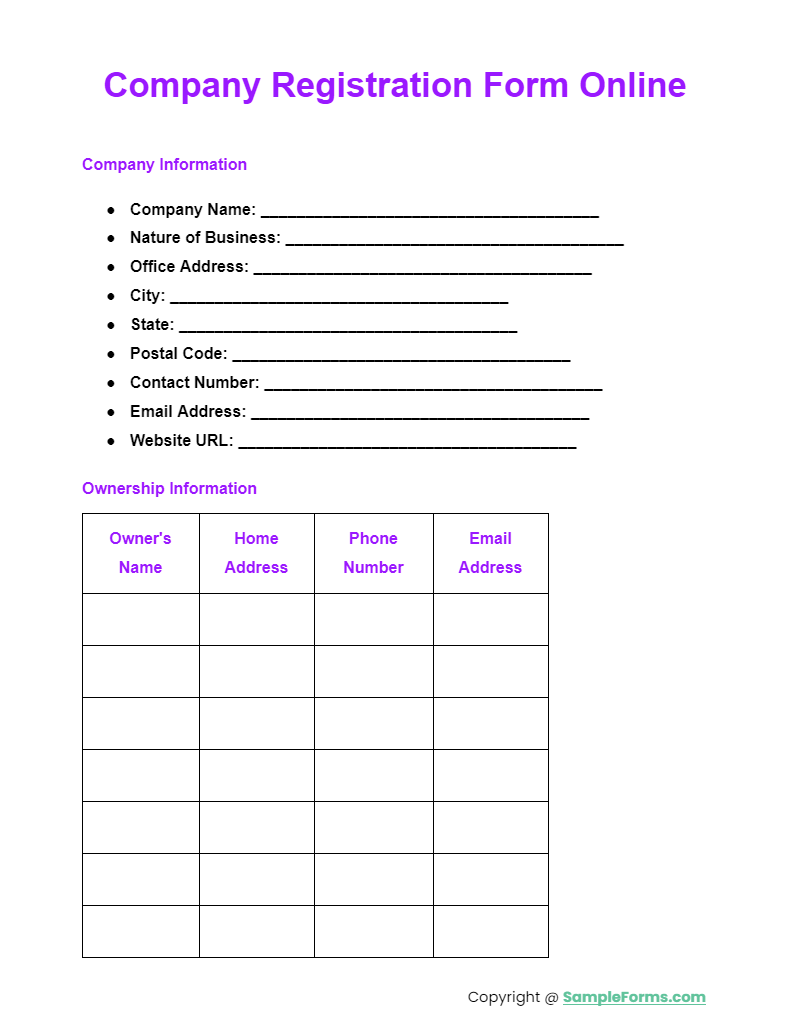 company registration form online