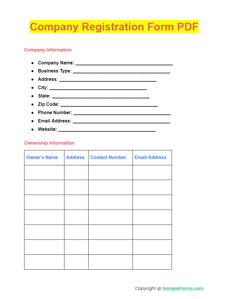 company registration form pdf