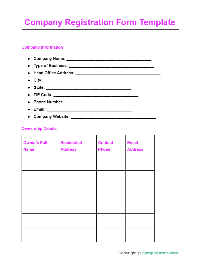 company registration form template