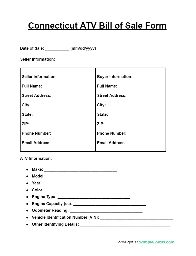 connecticut atv bill of sale form