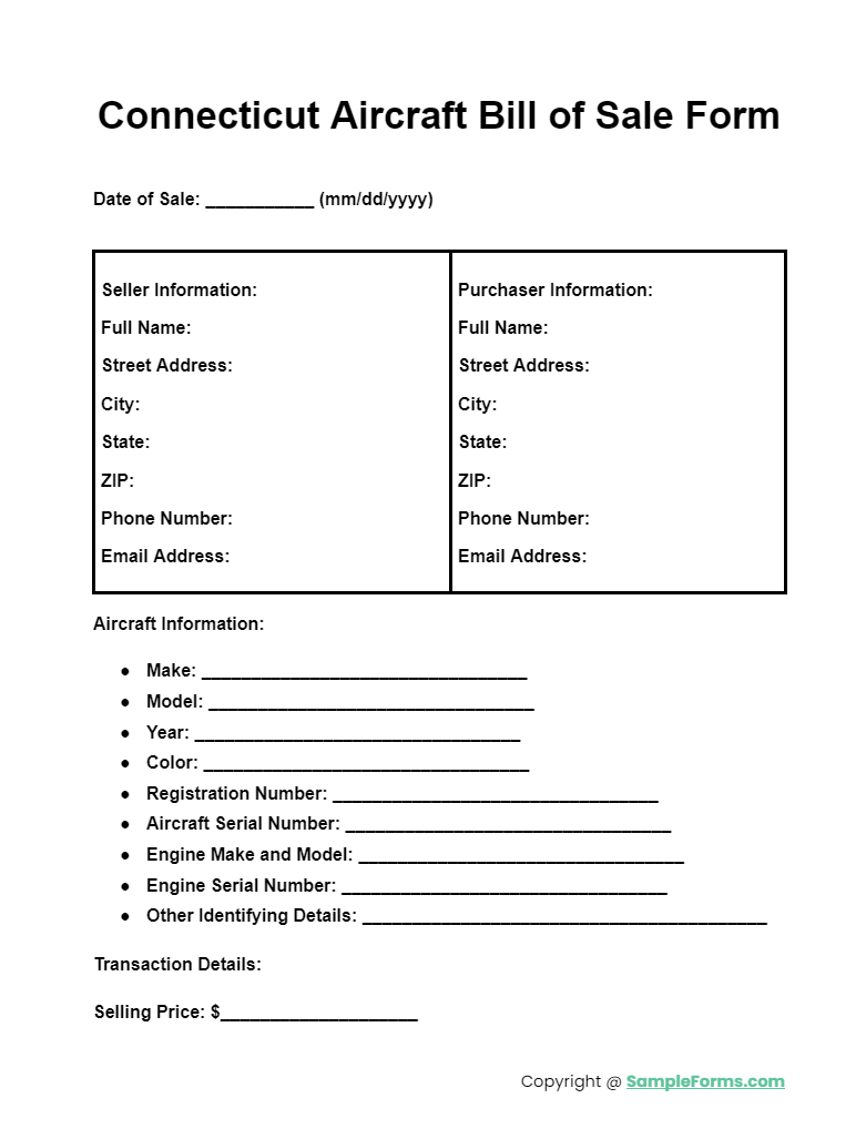 connecticut aircraft bill of sale form