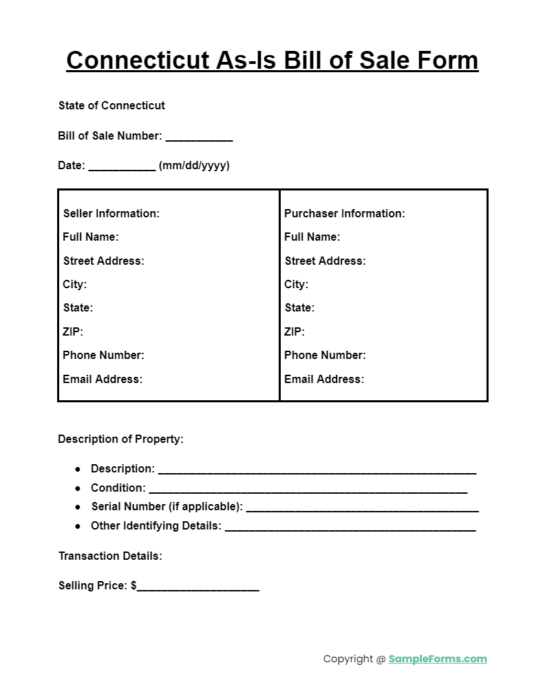 connecticut as is bill of sale form