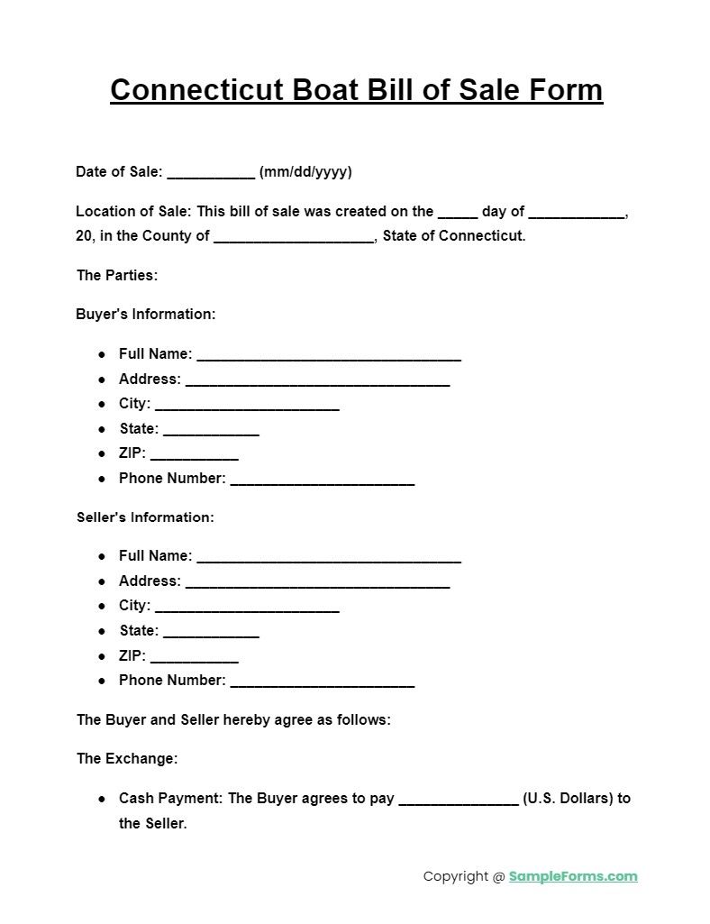 connecticut boat bill of sale form