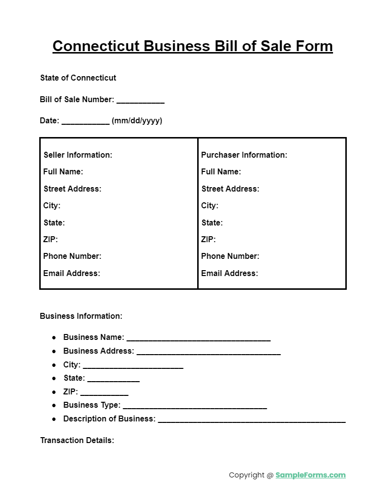 connecticut business bill of sale form