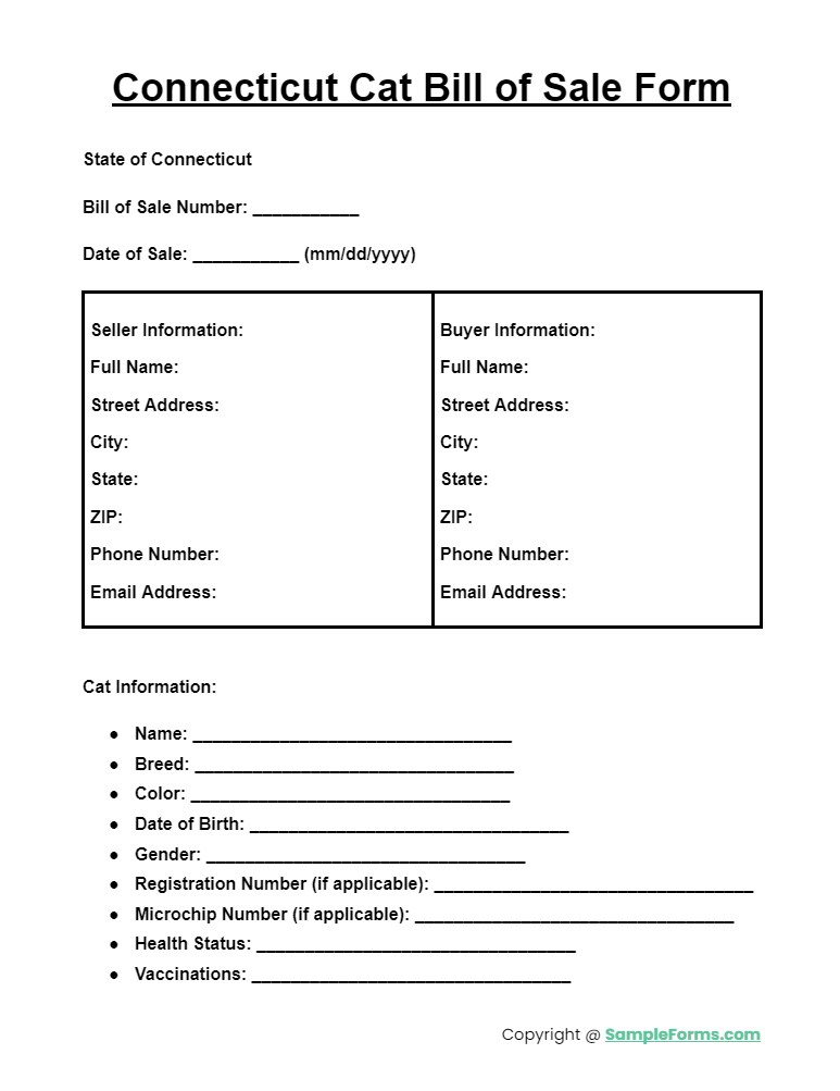 connecticut cat bill of sale form