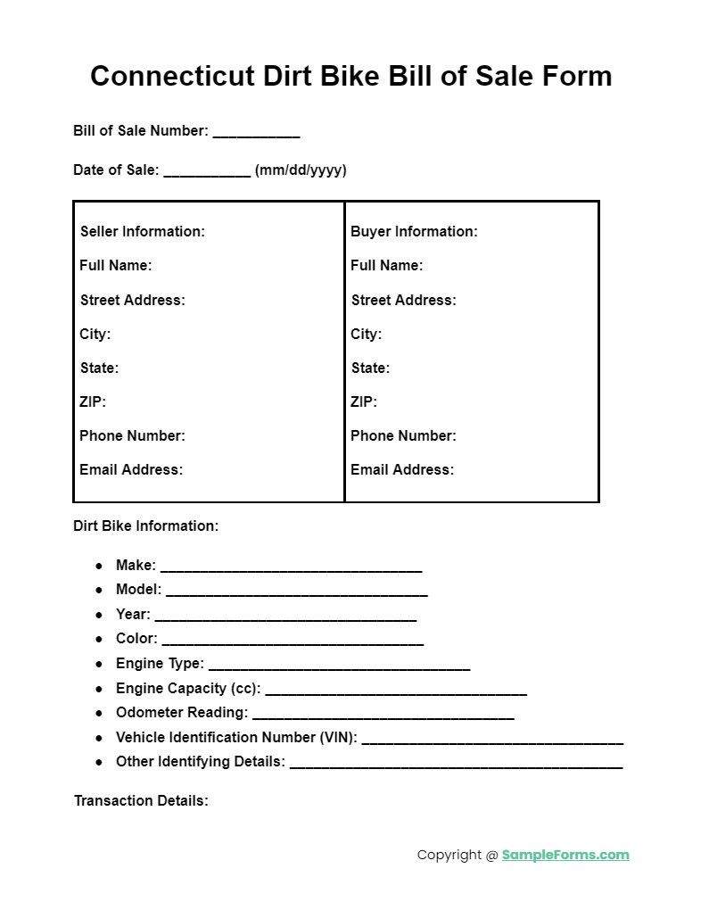 connecticut dirt bike bill of sale form