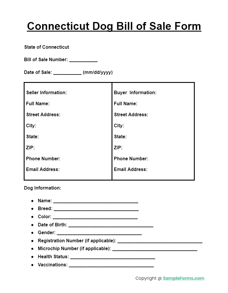 connecticut dog bill of sale form