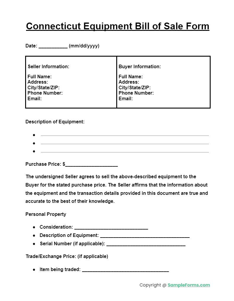 connecticut equipment bill of sale form