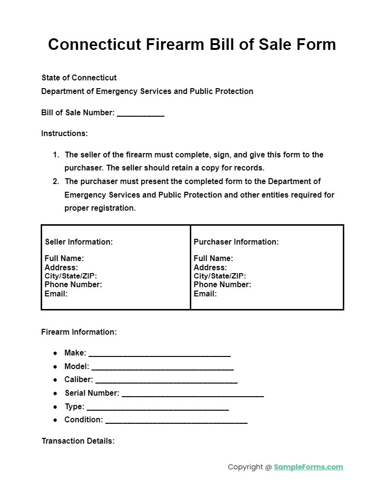 connecticut firearm bill of sale form