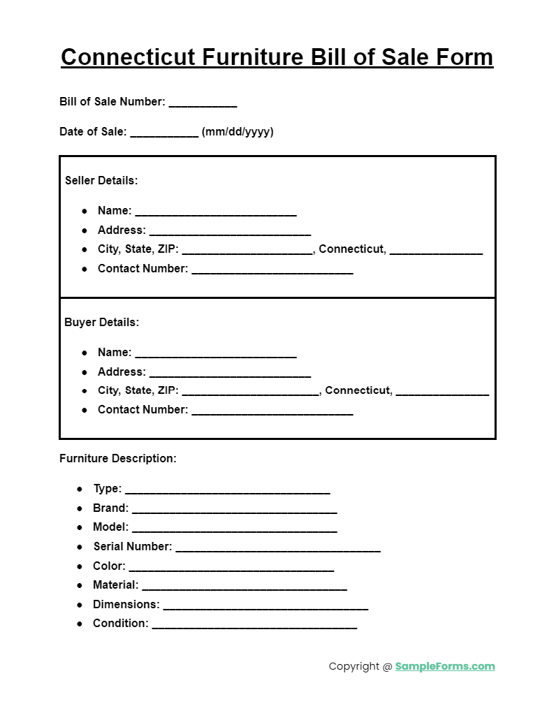 connecticut furniture bill of sale form