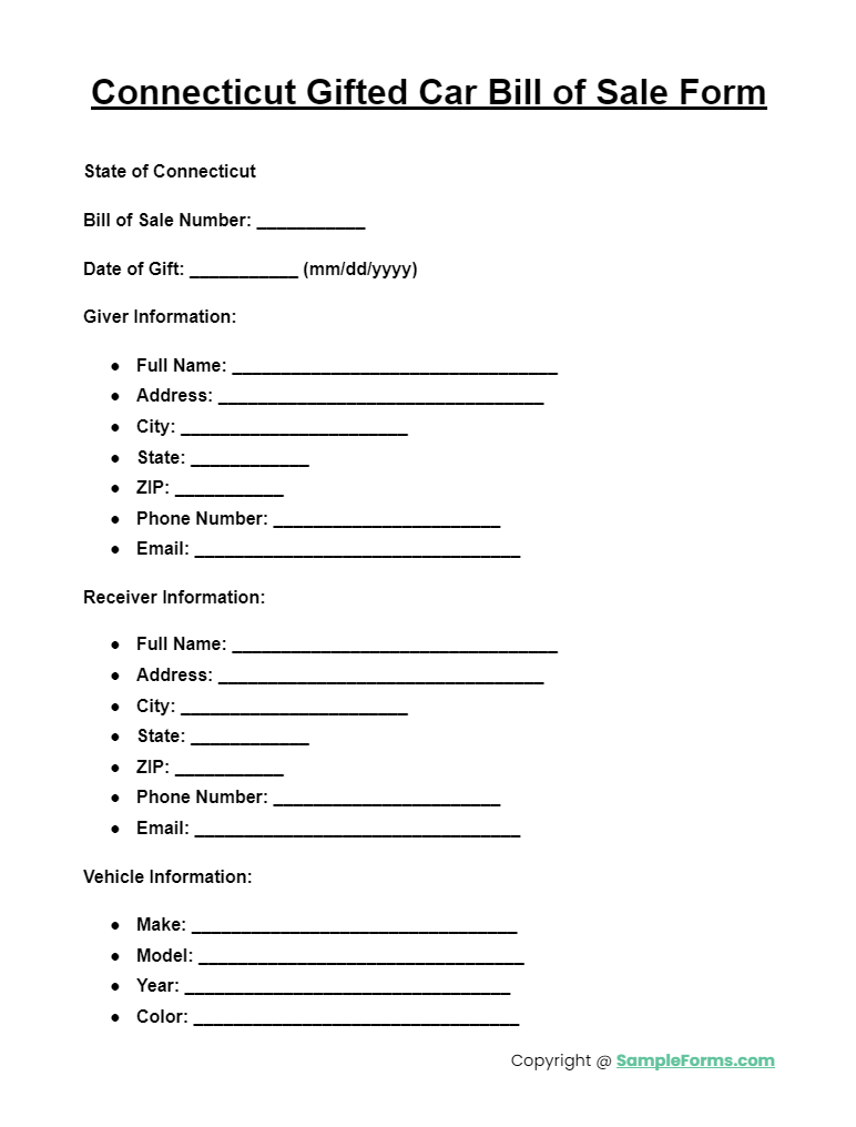 connecticut gifted car bill of sale form