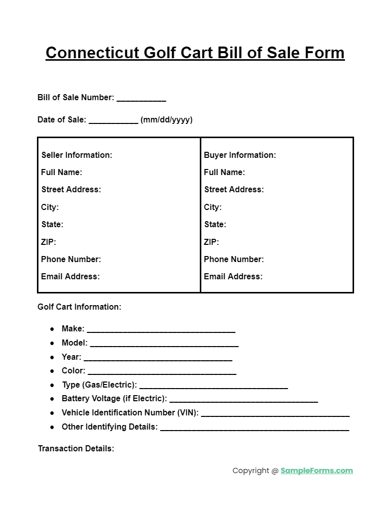 connecticut golf cart bill of sale form