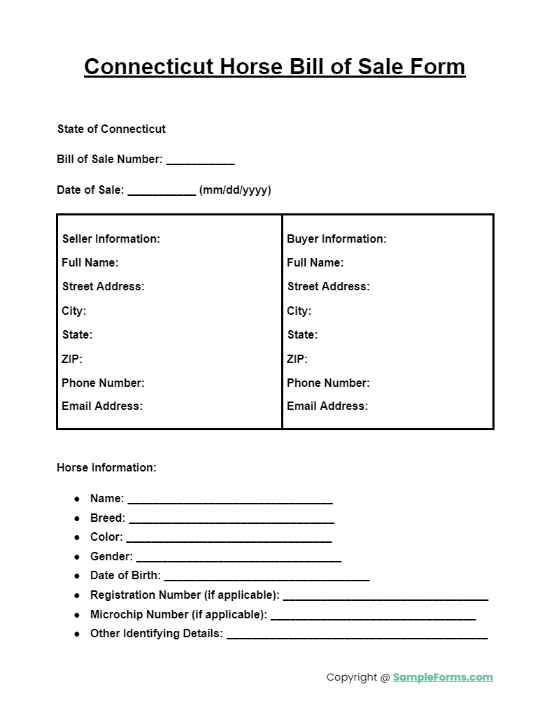 connecticut horse bill of sale form