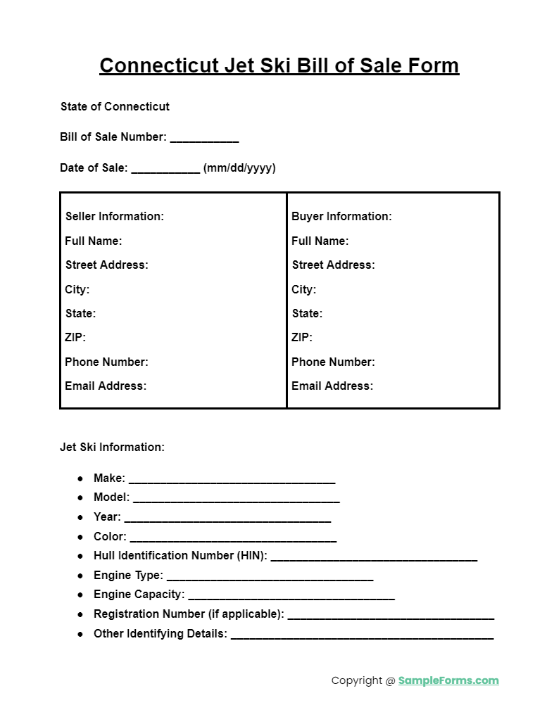 connecticut jet ski bill of sale form