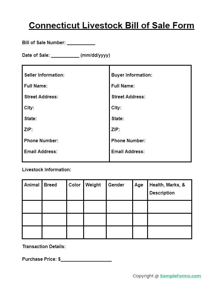 connecticut livestock bill of sale form