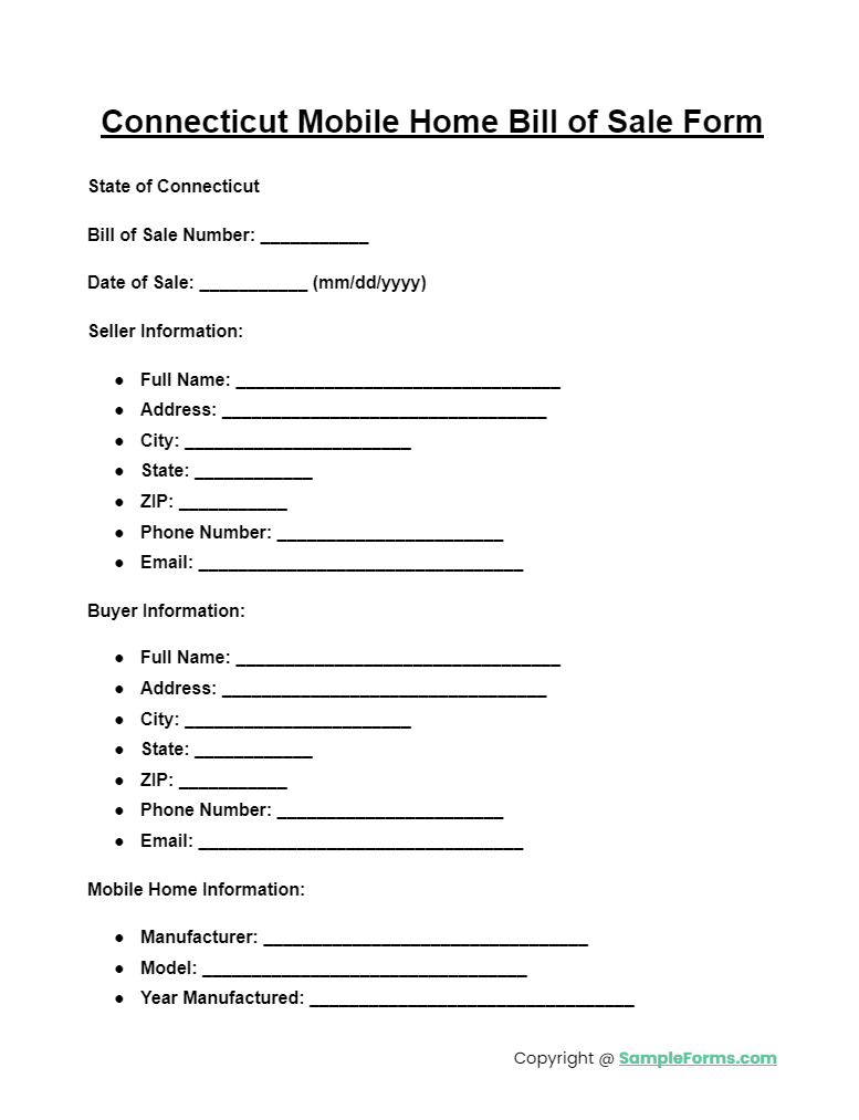 connecticut mobile home bill of sale form