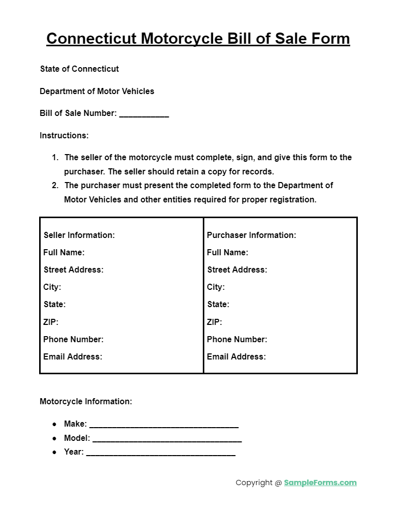 connecticut motorcycle bill of sale form