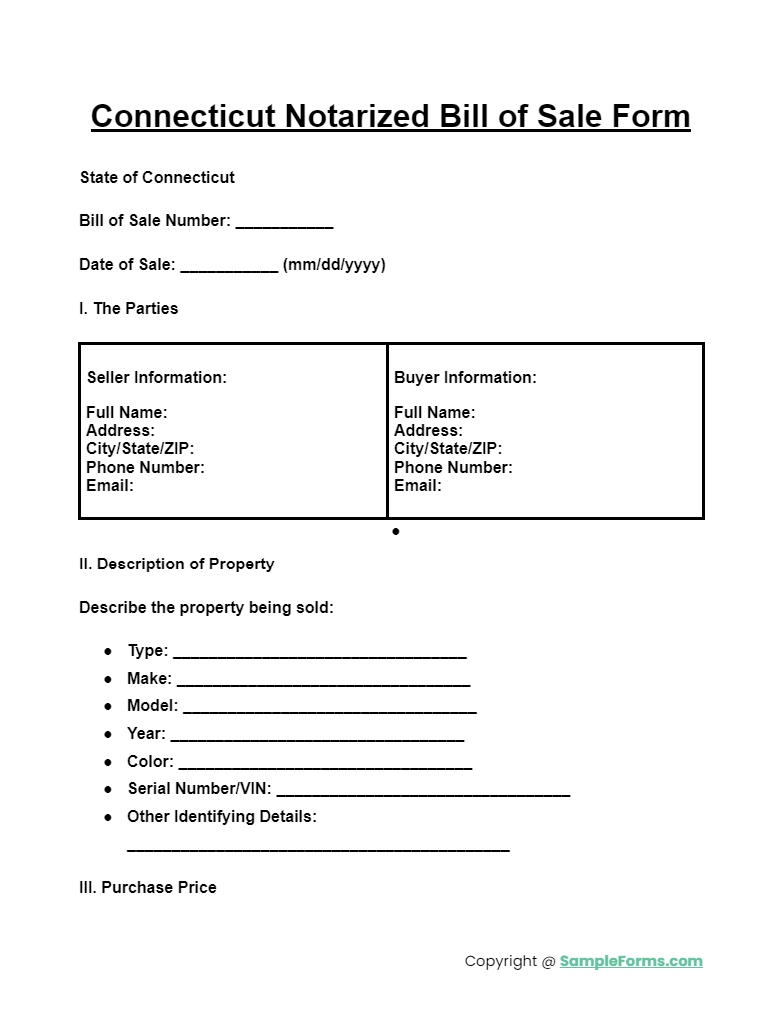 connecticut notarized bill of sale form