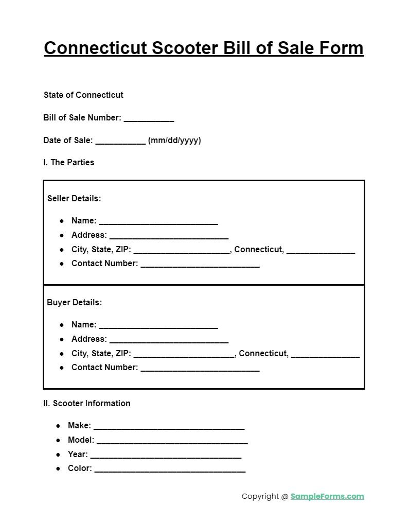 connecticut scooter bill of sale form