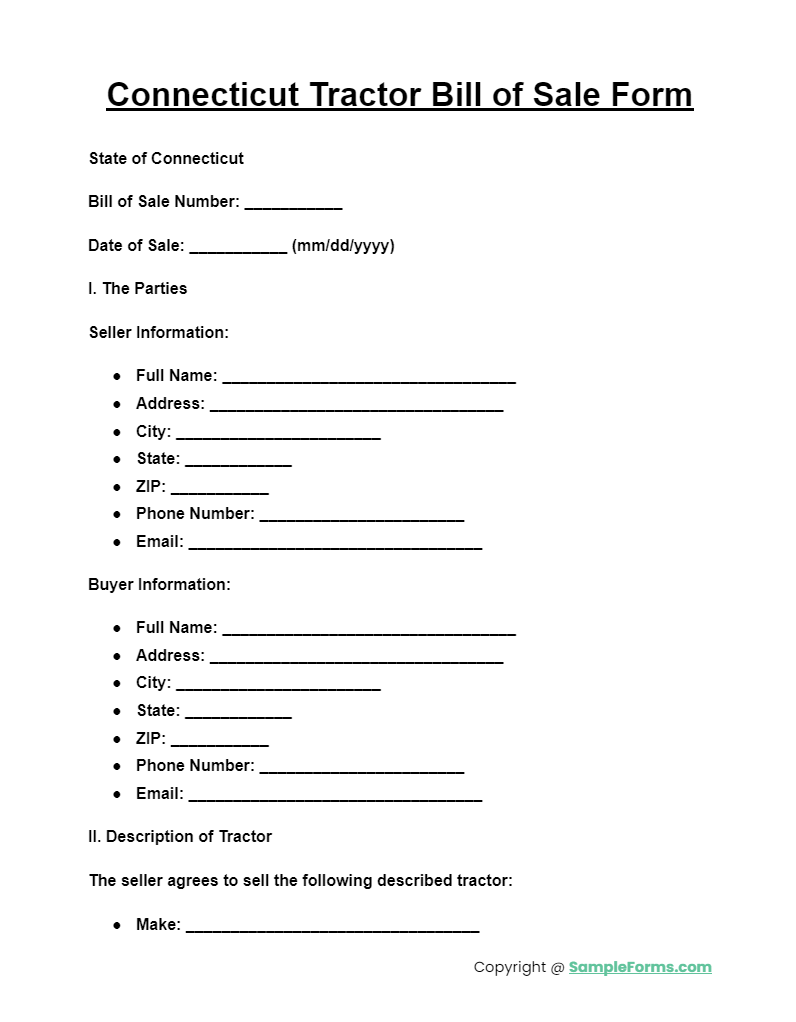 connecticut tractor bill of sale form