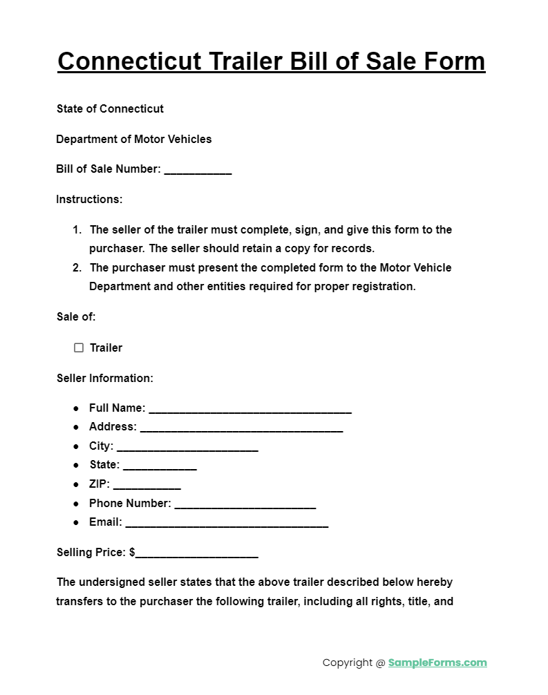 connecticut trailer bill of sale form