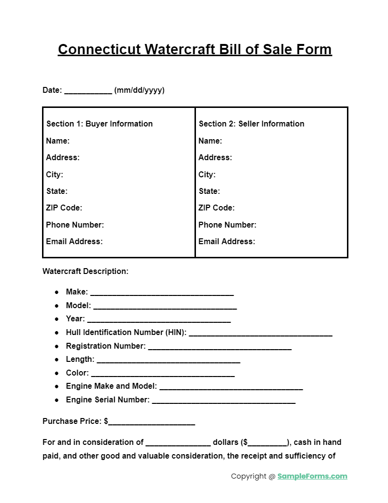 connecticut watercraft bill of sale form