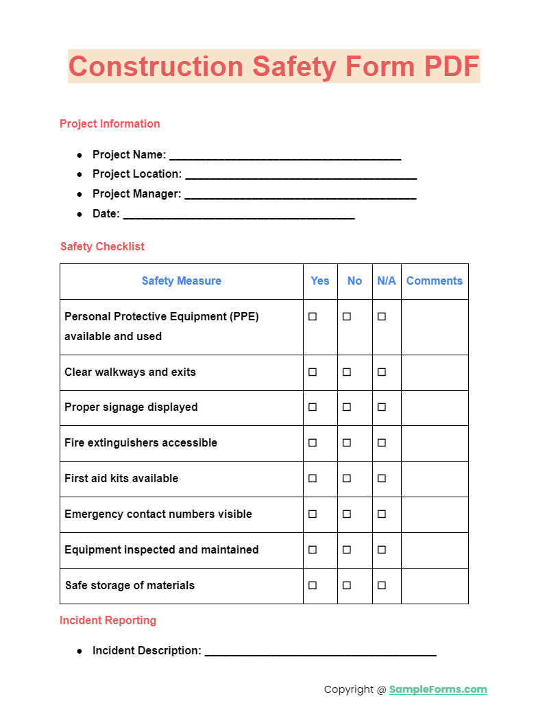 construction safety form pdf