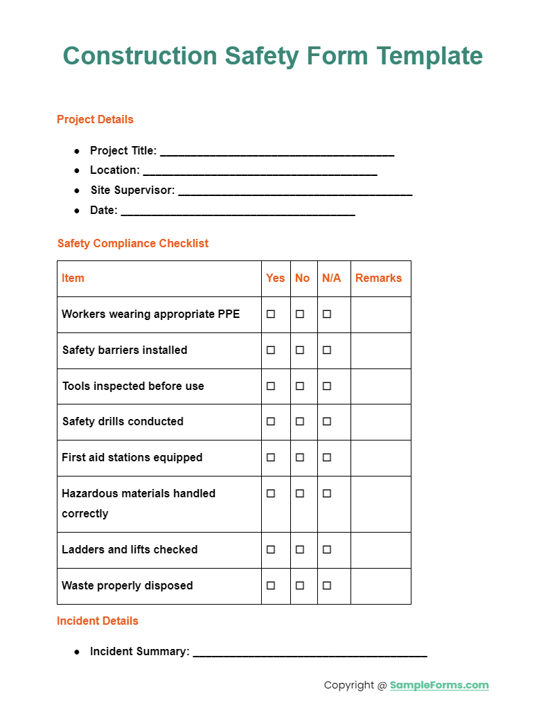 construction safety form template