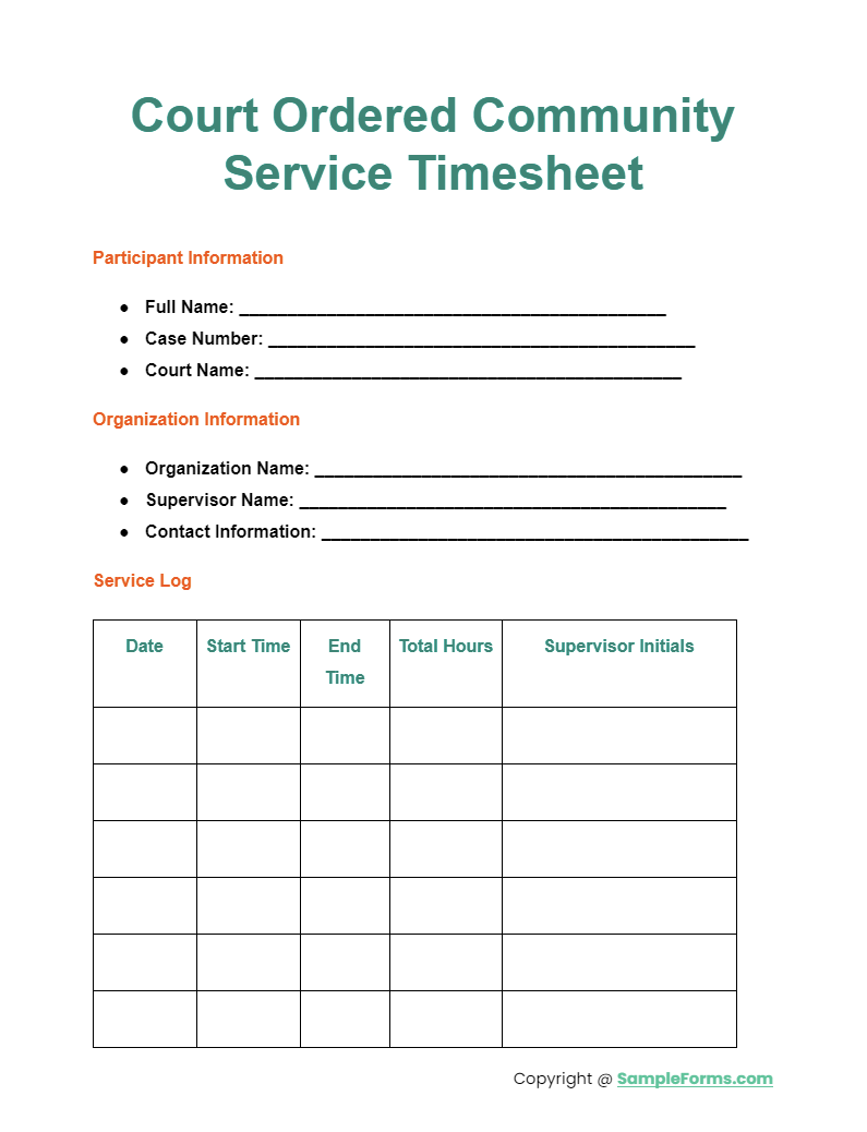court ordered community service timesheet
