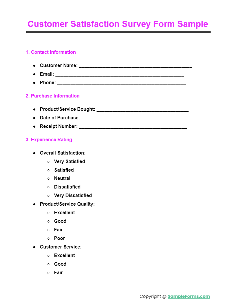 customer satisfaction survey form sample