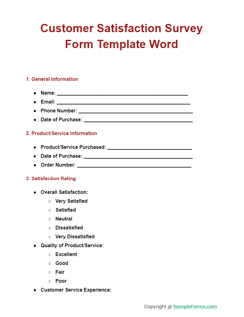 customer satisfaction survey form template word