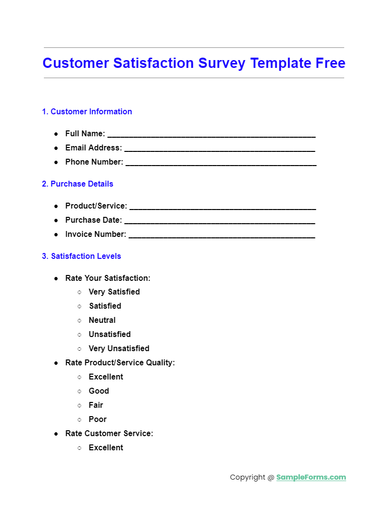 customer satisfaction survey template free