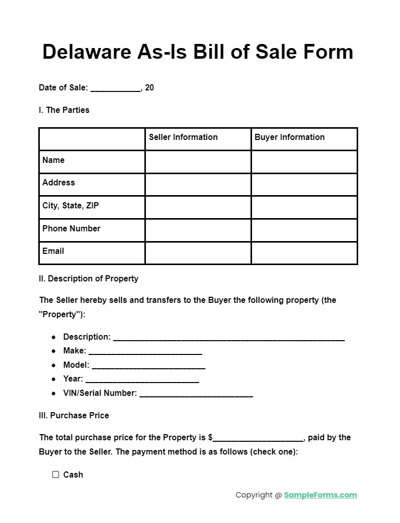FREE 33+ Delaware Bill of Sale Form Samples, PDF, MS Word, Google Docs