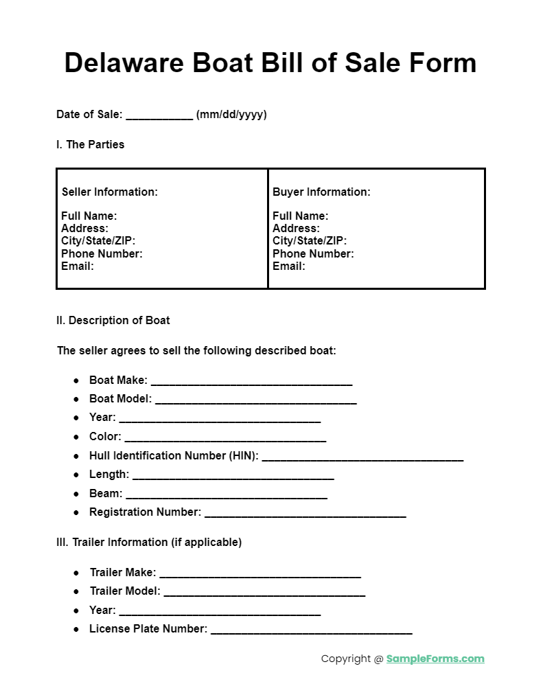 delaware boat bill of sale form