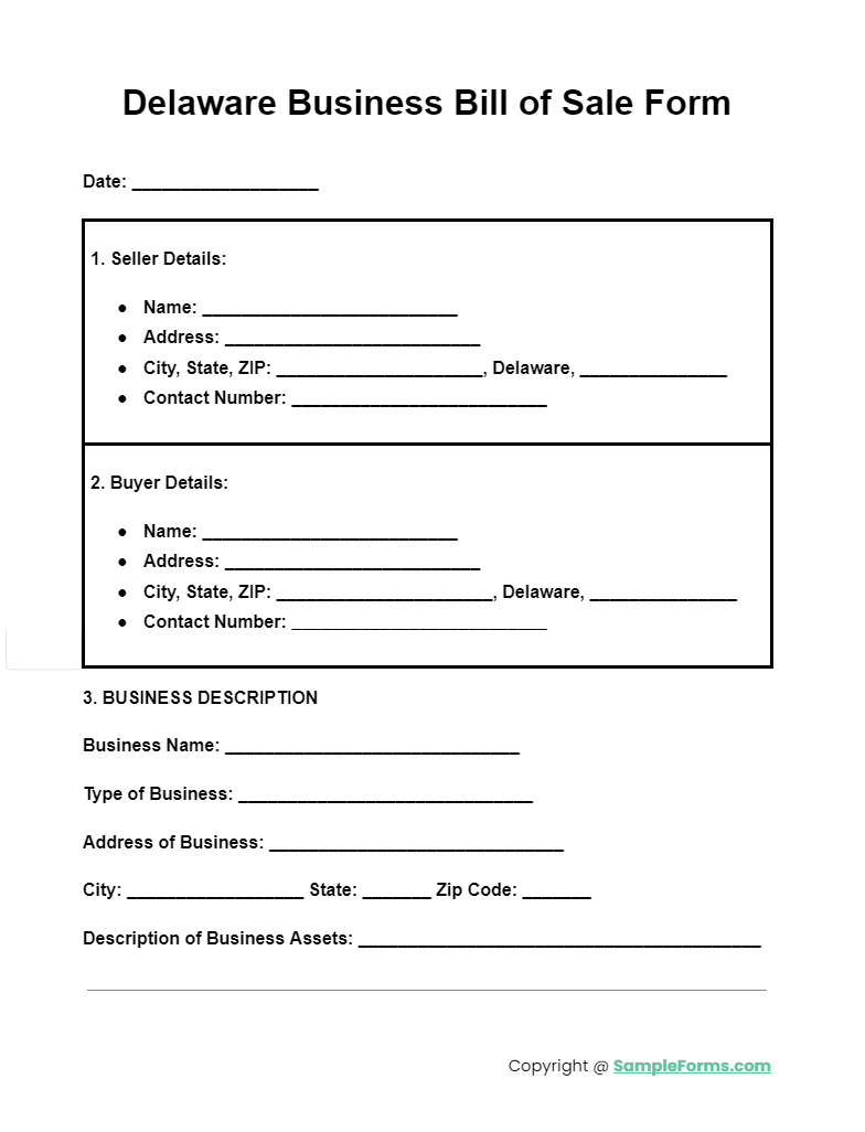 delaware business bill of sale form