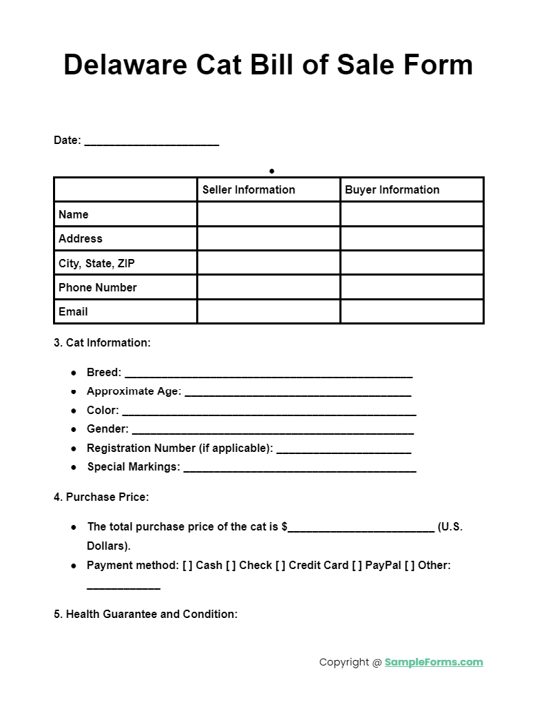 delaware cat bill of sale form