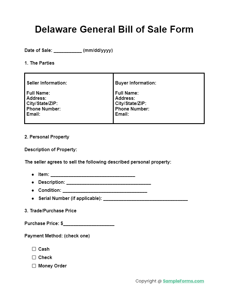 FREE 33+ Delaware Bill of Sale Form Samples, PDF, MS Word, Google Docs