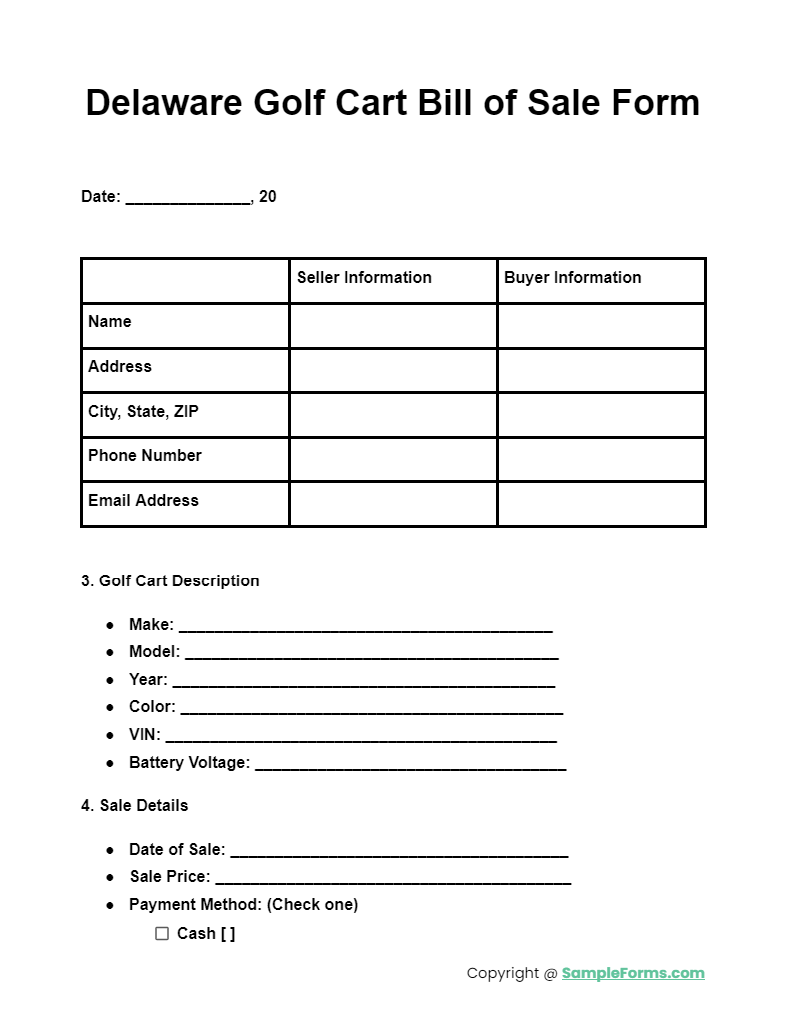 delaware golf cart bill of sale form